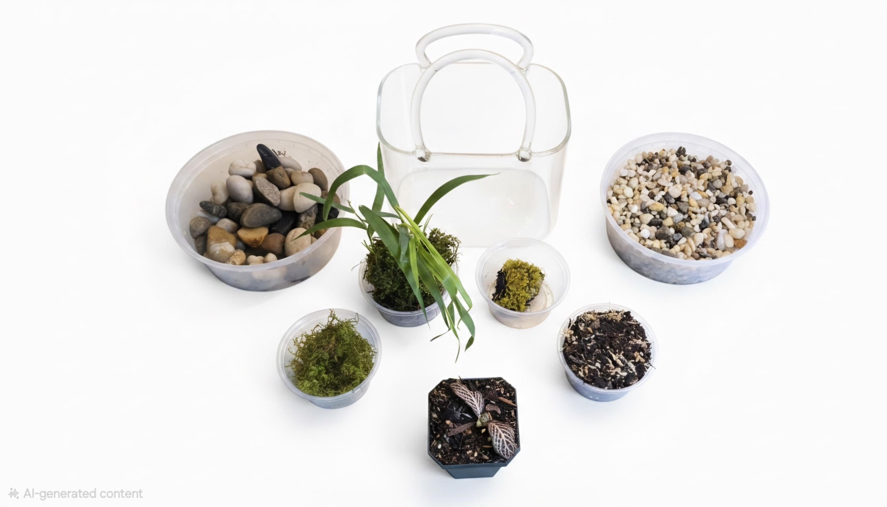 Glass Purse Terrarium Kit • Rare Marcgravia, Fittonia, Live Moss, Miniature Garden Craft